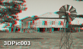 Outback Australia Run Down Farm House 3D Anaglyph with Rusty Windmill
